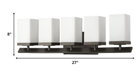 HomeRoots Burgundy 5-Light Vanity Light With Etched Glass Shades and Oil Rubbed Bronze Finish