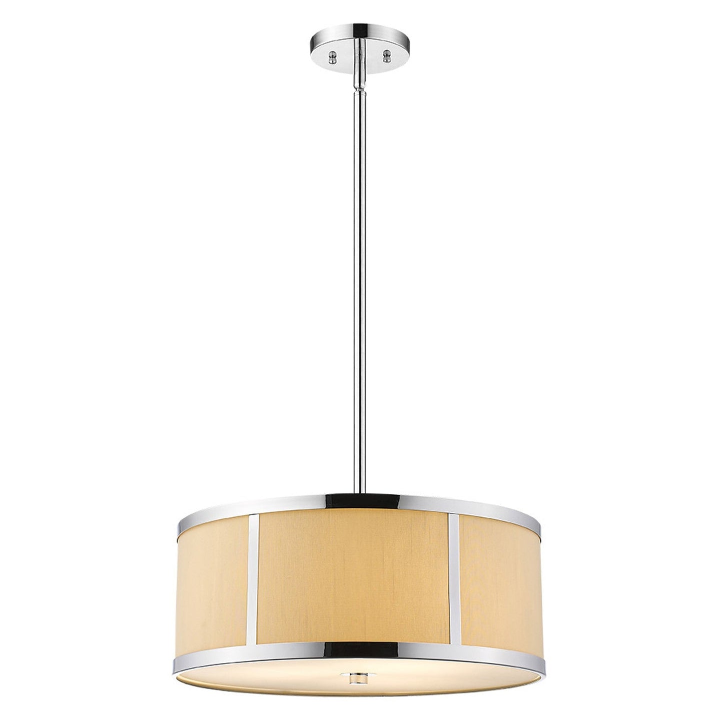HomeRoots Butler 2-Light Polished Chrome Pendant With Coarse Cream Linen Shade And Opal Acrylic Diffuser