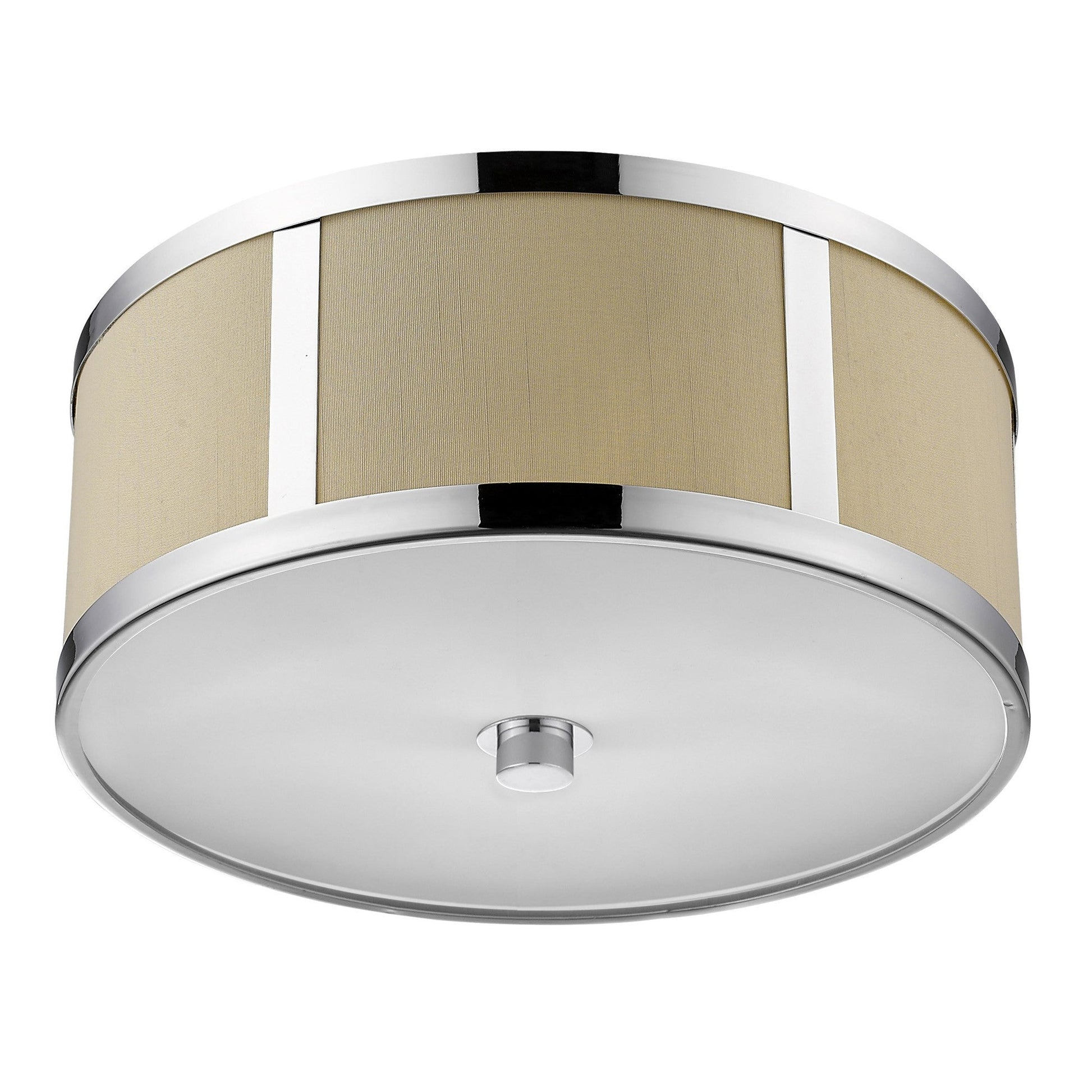 HomeRoots Butler 2-Light Polished Chrome Pendant With Coarse Cream Linen Shade And Opal Acrylic Diffuser