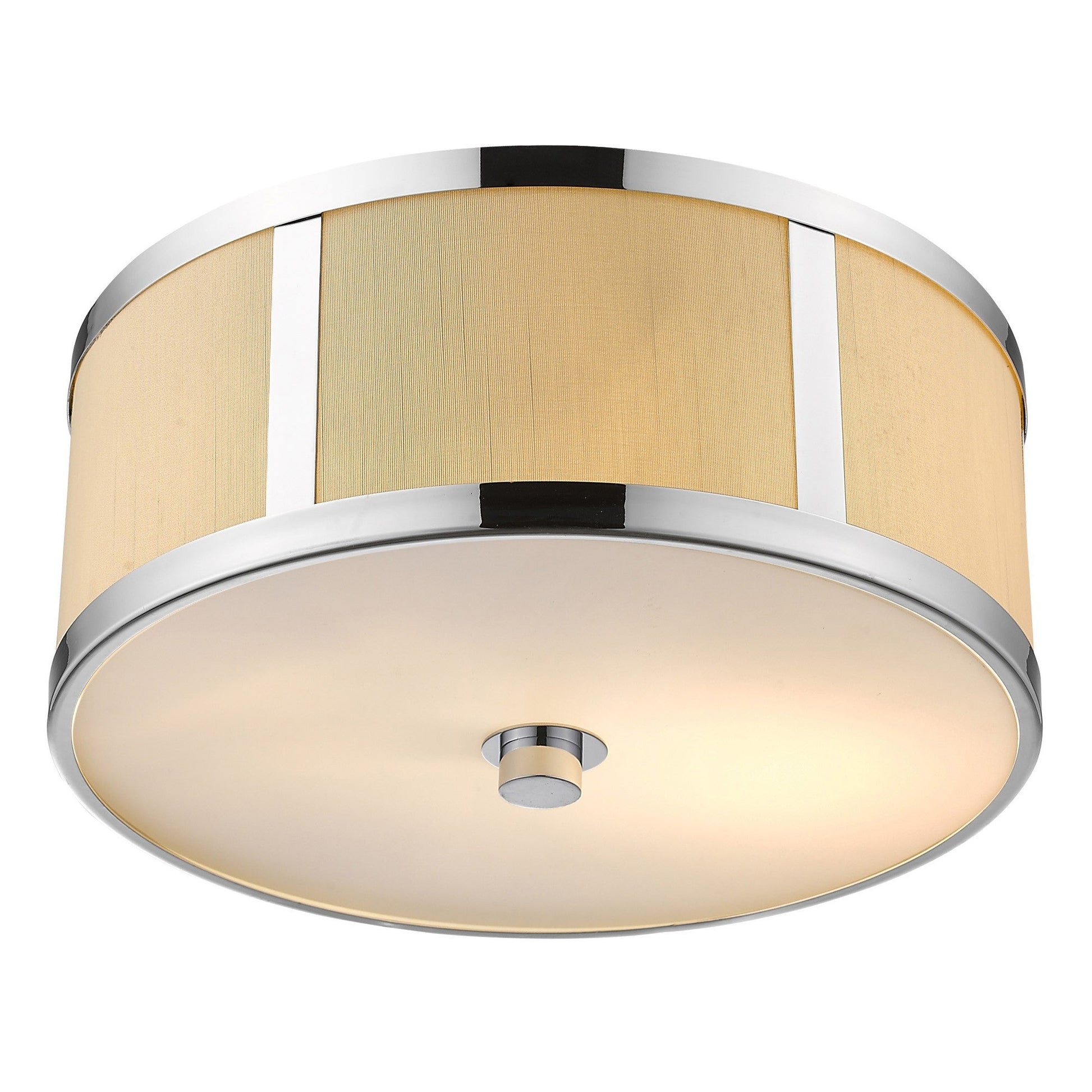 HomeRoots Butler 2-Light Polished Chrome Pendant With Coarse Cream Linen Shade And Opal Acrylic Diffuser