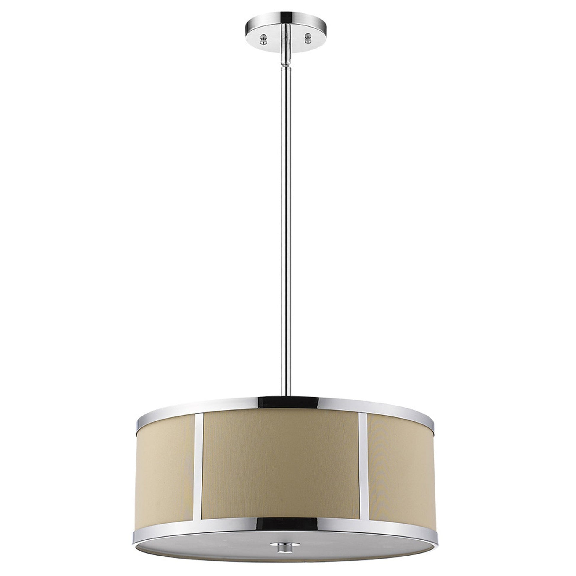 HomeRoots Butler 2-Light Polished Chrome Pendant With Coarse Cream Linen Shade And Opal Acrylic Diffuser