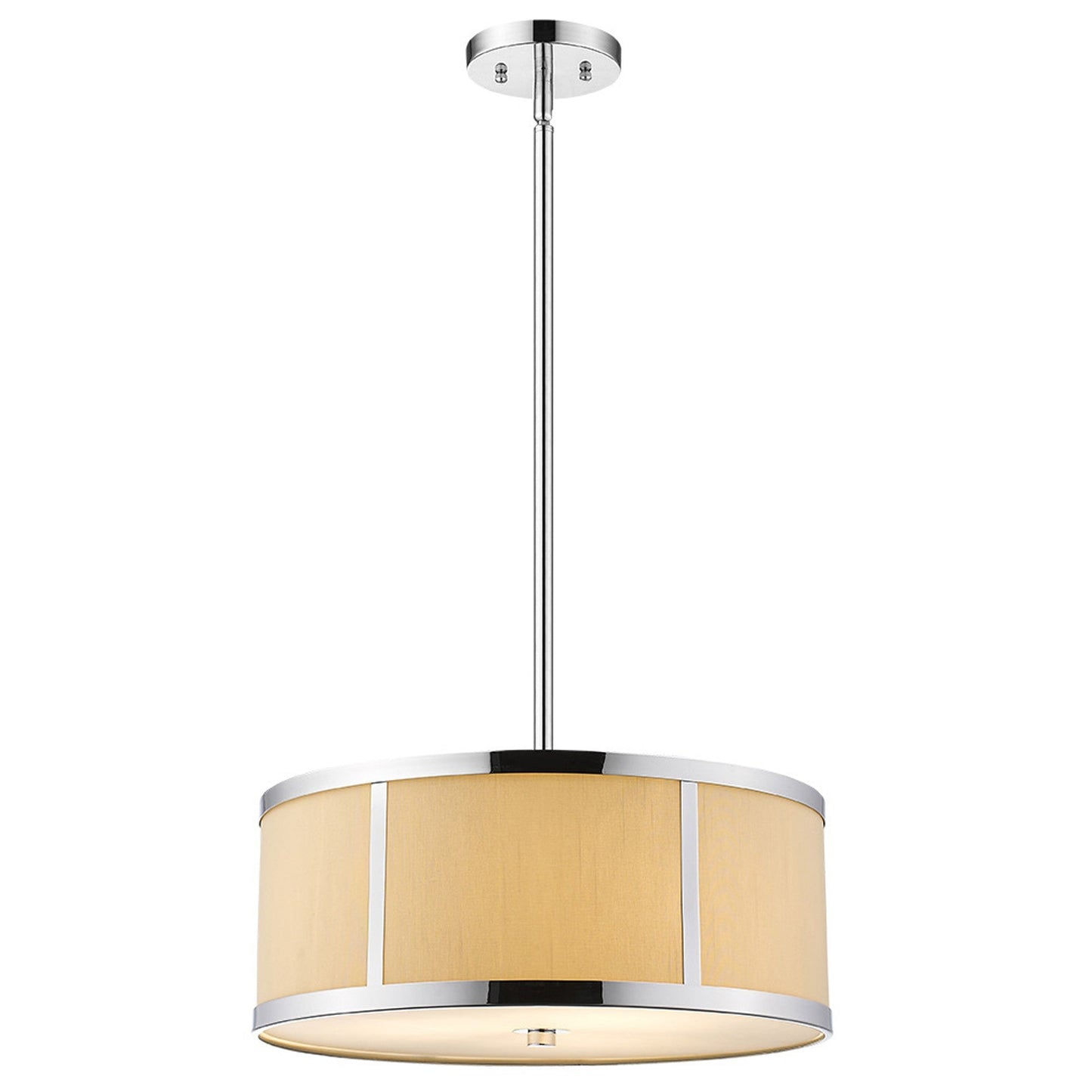 HomeRoots Butler 3-Light Pendant With Coarse Cream Linen Shade And Opal Acrylic Diffuser in Polished Chrome Finish