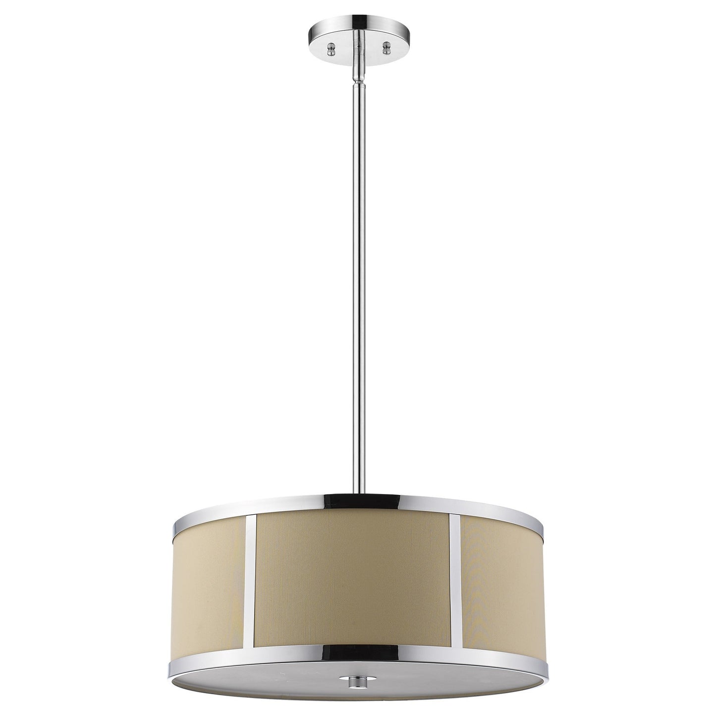 HomeRoots Butler 3-Light Pendant With Coarse Cream Linen Shade And Opal Acrylic Diffuser in Polished Chrome Finish