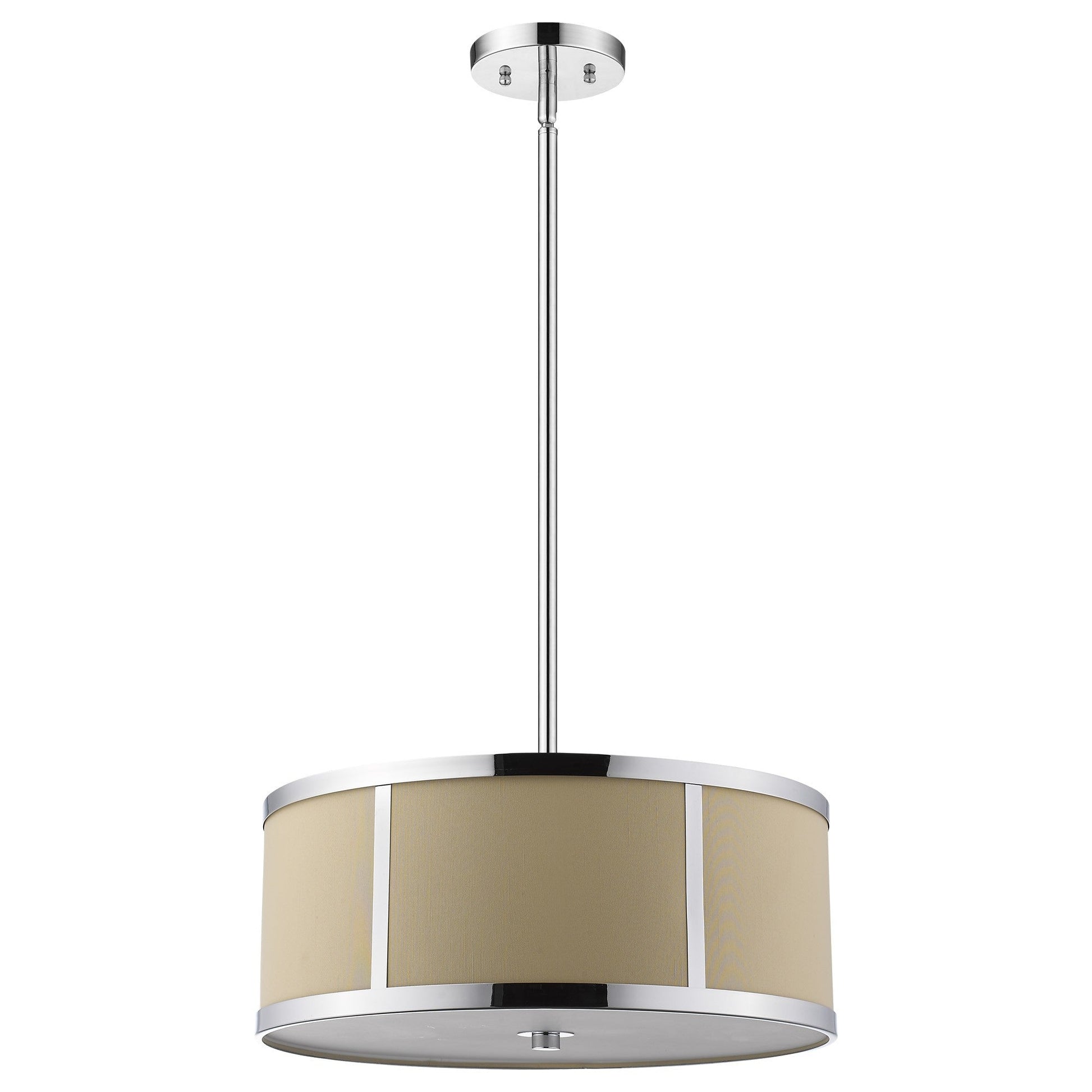 HomeRoots Butler 3-Light Pendant With Coarse Cream Linen Shade And Opal Acrylic Diffuser in Polished Chrome Finish
