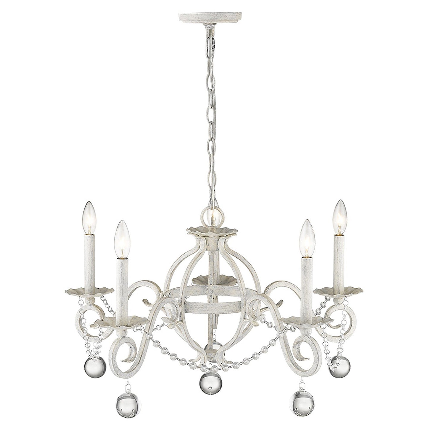 HomeRoots Callie 5-Light Chandelier in Country White Finish