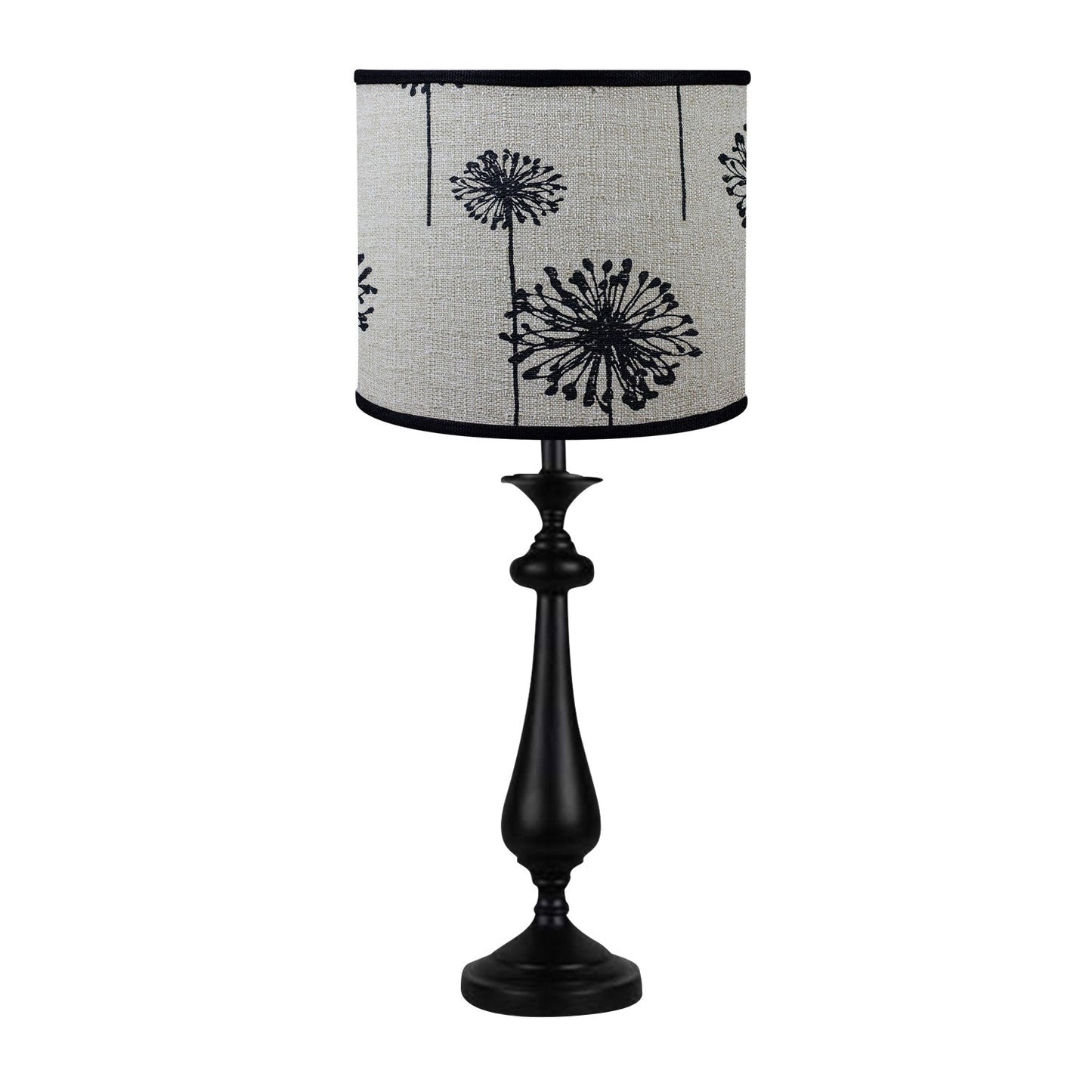 HomeRoots Candlestick Dandelion Shade Table Lamp in Black Finish