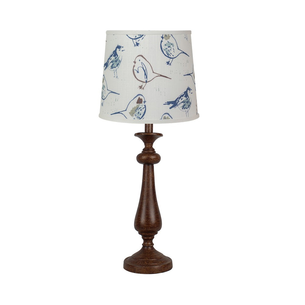 HomeRoots Candlestick Modern Table Lamp With Birds Empire Shade and Brown Finish