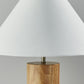 HomeRoots Canopy Natural Wood Block Table Lamp With Natural Oak Finish and Antique Brass Accents