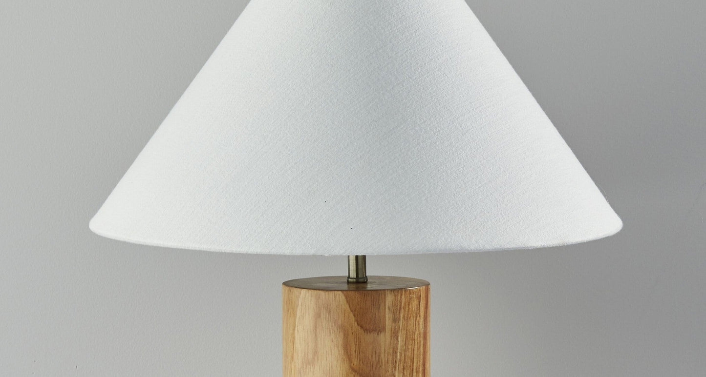 HomeRoots Canopy Natural Wood Block Table Lamp With Natural Oak Finish and Antique Brass Accents
