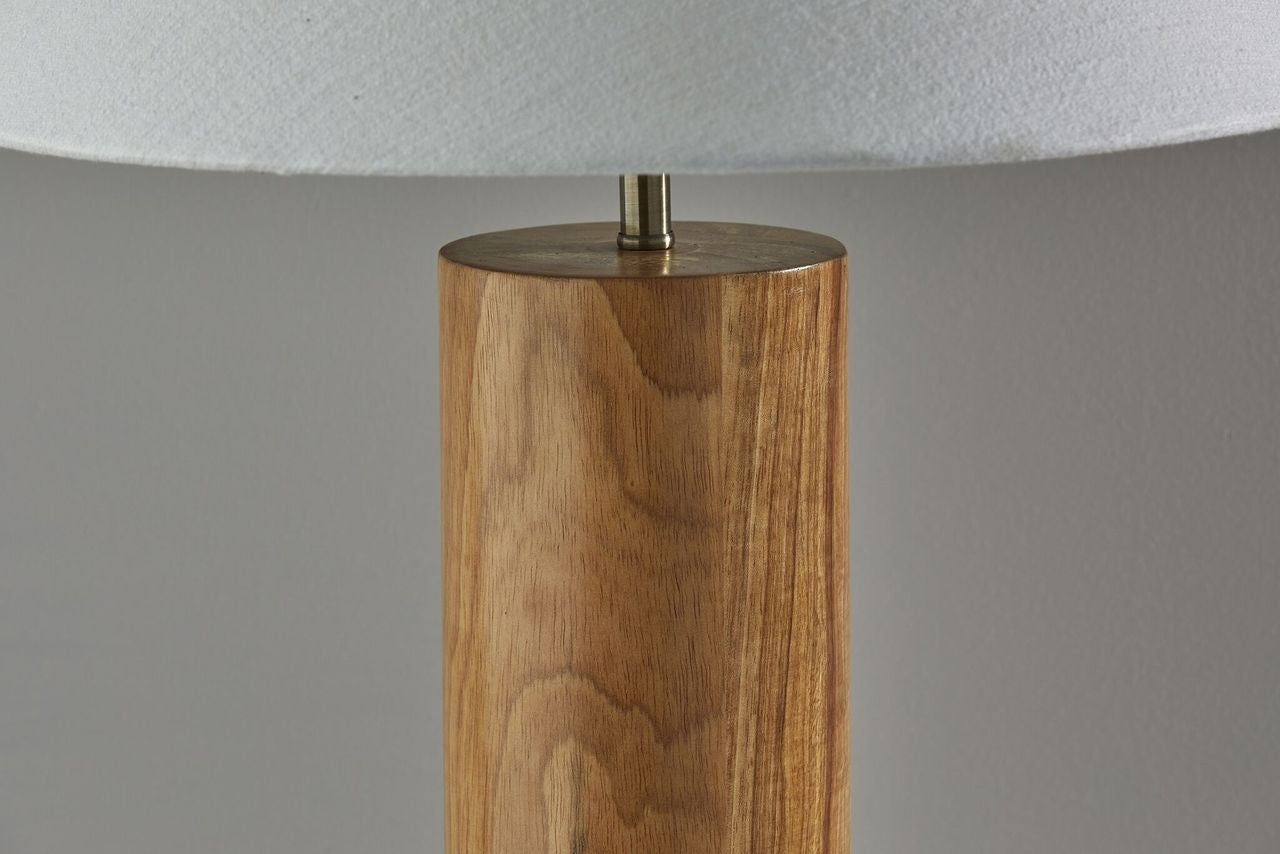 HomeRoots Canopy Natural Wood Block Table Lamp With Natural Oak Finish and Antique Brass Accents