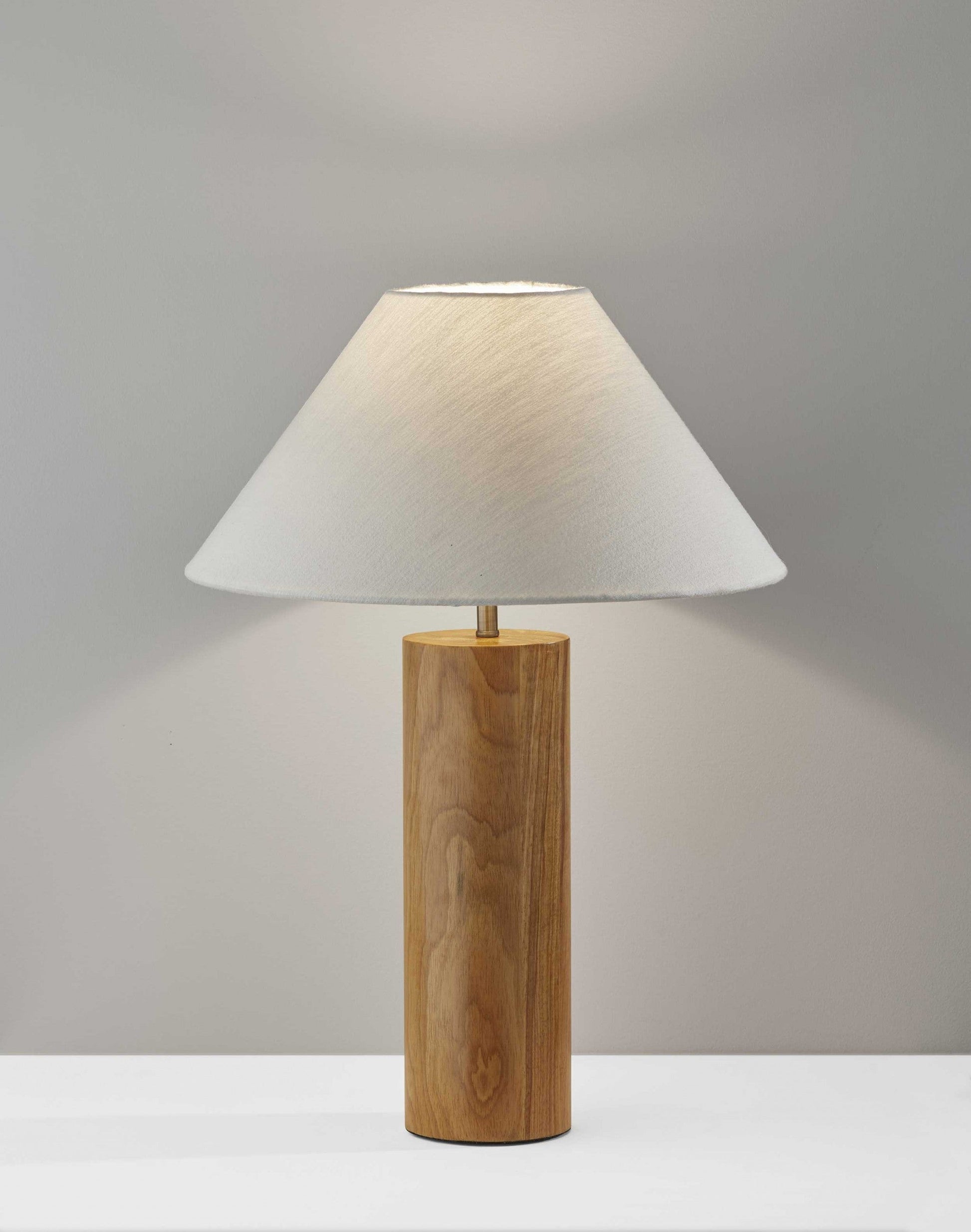 HomeRoots Canopy Natural Wood Block Table Lamp With Natural Oak Finish and Antique Brass Accents