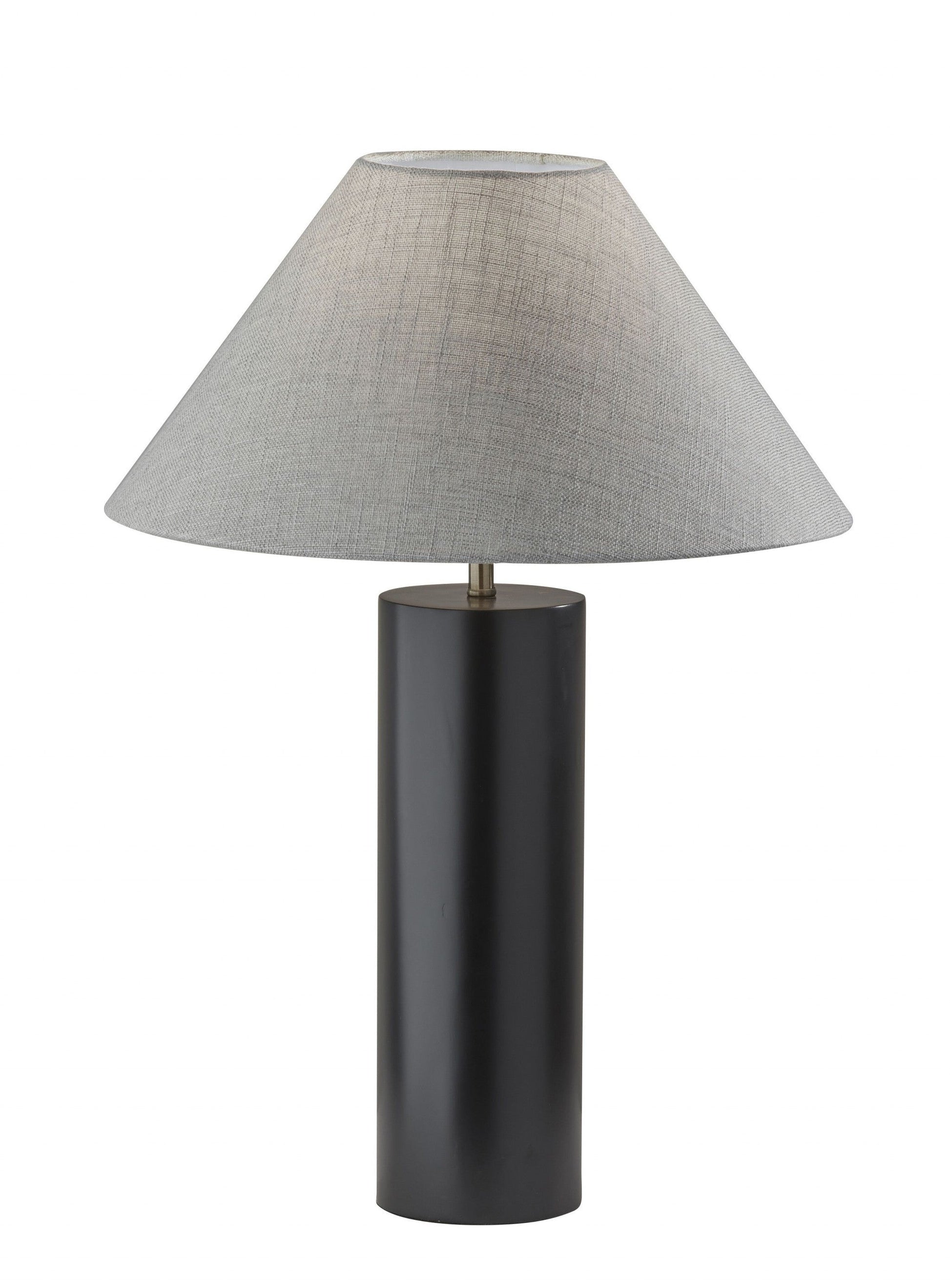 HomeRoots Canopy Wood Block Table Lamp With Light Gray Shade and Black Finish