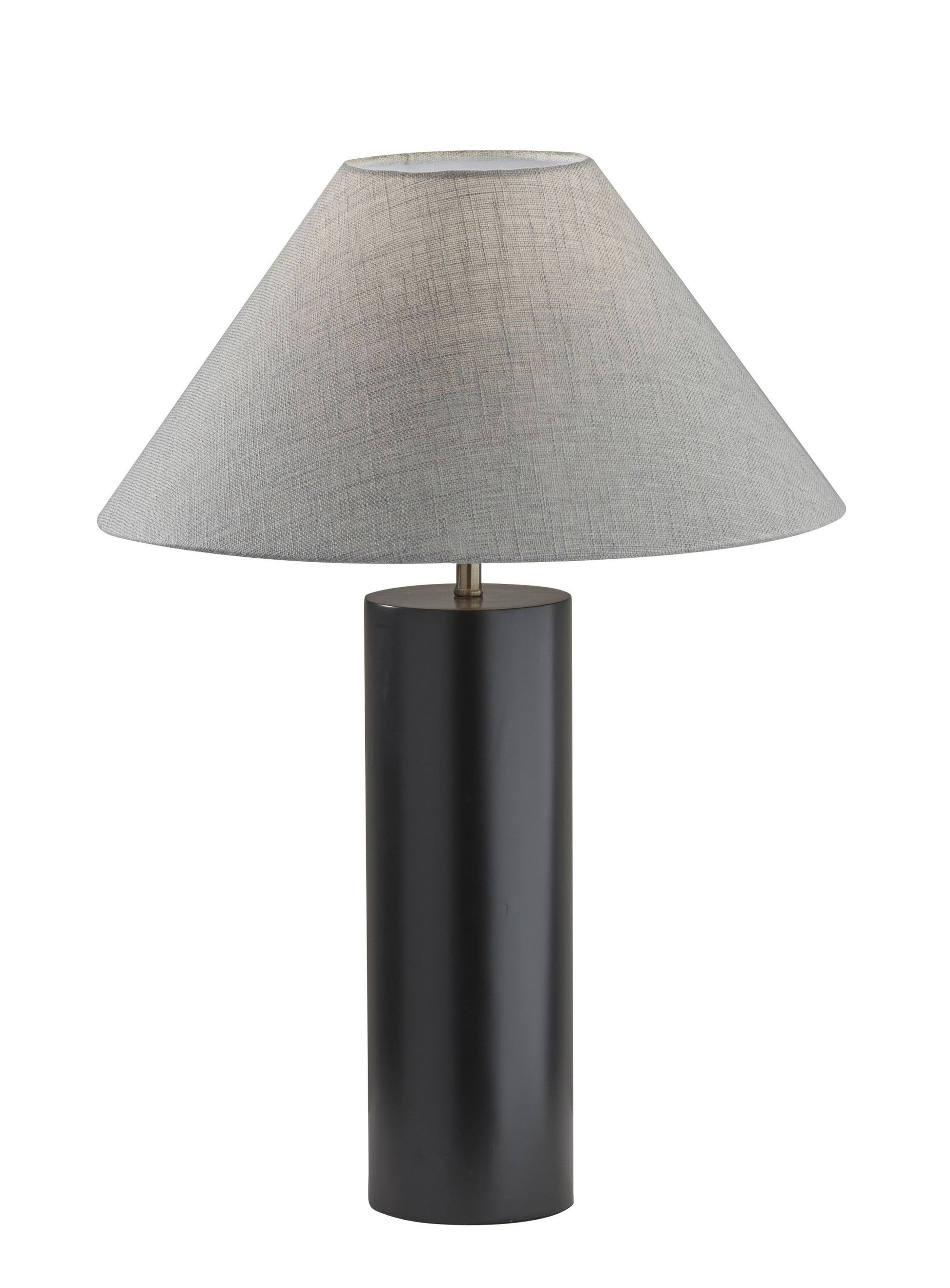 HomeRoots Canopy Wood Block Table Lamp With Light Gray Shade and Black Finish
