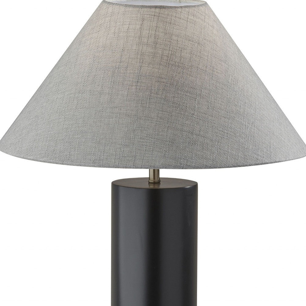 HomeRoots Canopy Wood Block Table Lamp With Light Gray Shade and Black Finish