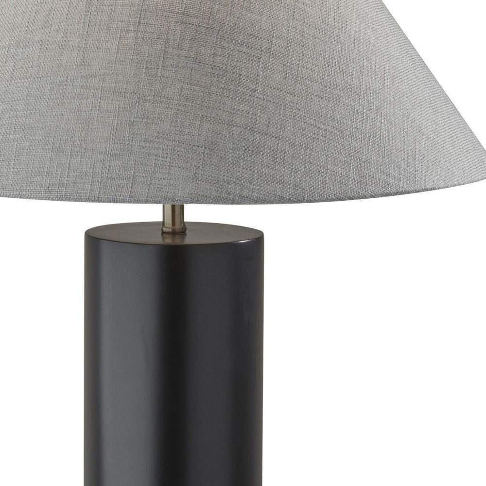 HomeRoots Canopy Wood Block Table Lamp With Light Gray Shade and Black Finish
