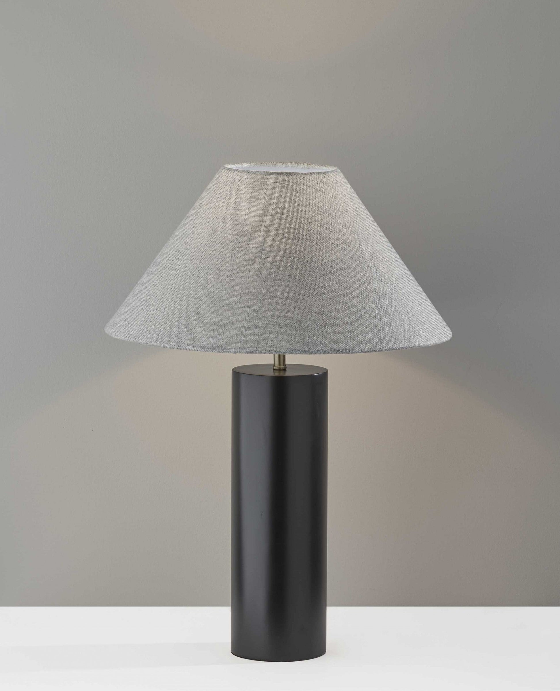 HomeRoots Canopy Wood Block Table Lamp With Light Gray Shade and Black Finish