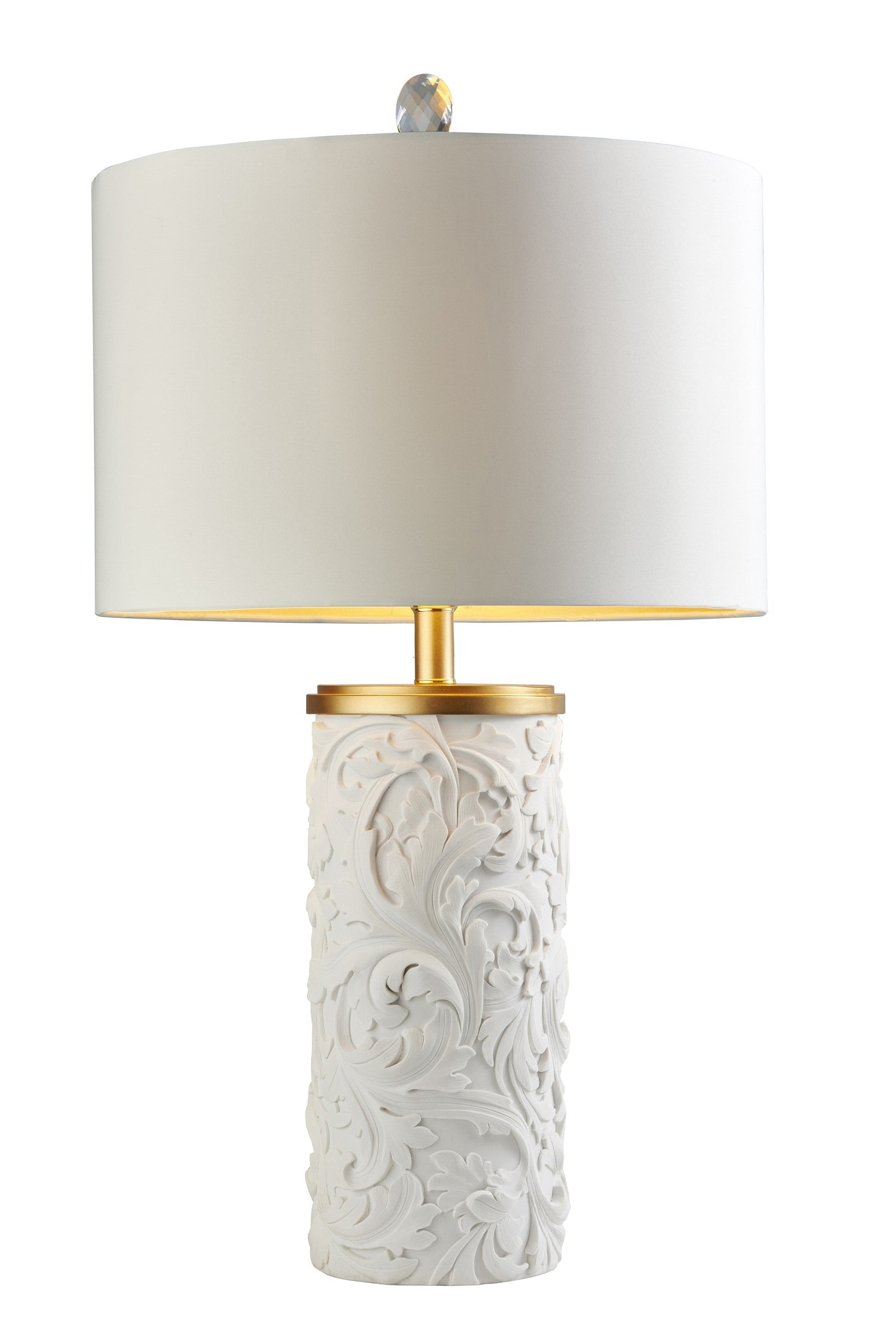 HomeRoots Carved Table Lamp in White and Gold Finish