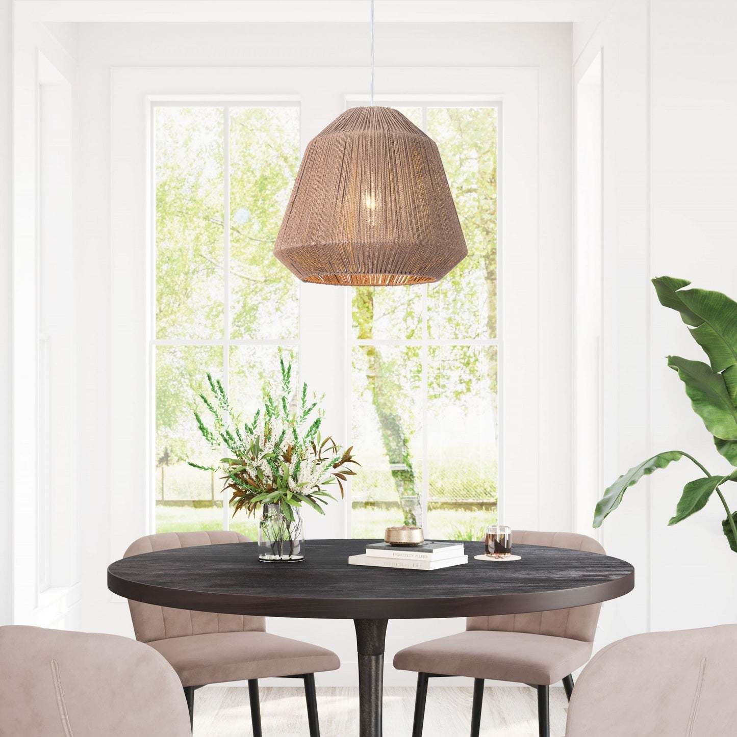 HomeRoots Ceiling Lamp With Brushed Natural Shade