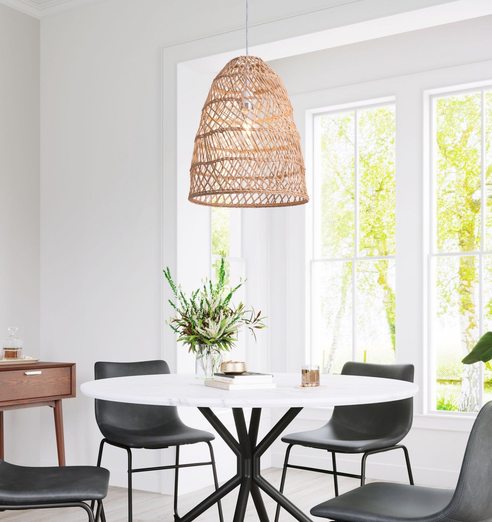 HomeRoots Ceiling Lamp With Natural Basket Shade