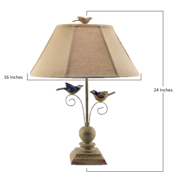HomeRoots Cheerful Table Lamp With 3D Colorful Birds in Taupe Finish