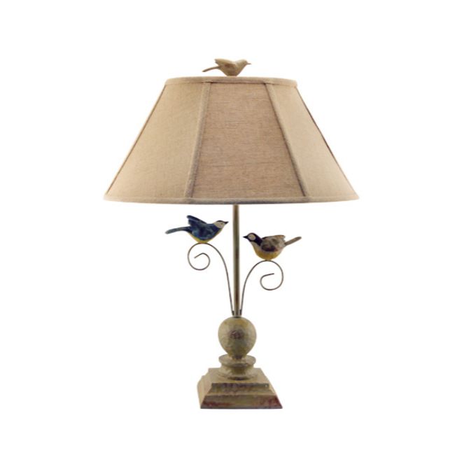 HomeRoots Cheerful Table Lamp With 3D Colorful Birds in Taupe Finish