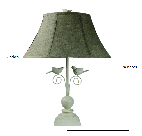 HomeRoots Cheerful Table Lamp With 3D White Birds and White Finish