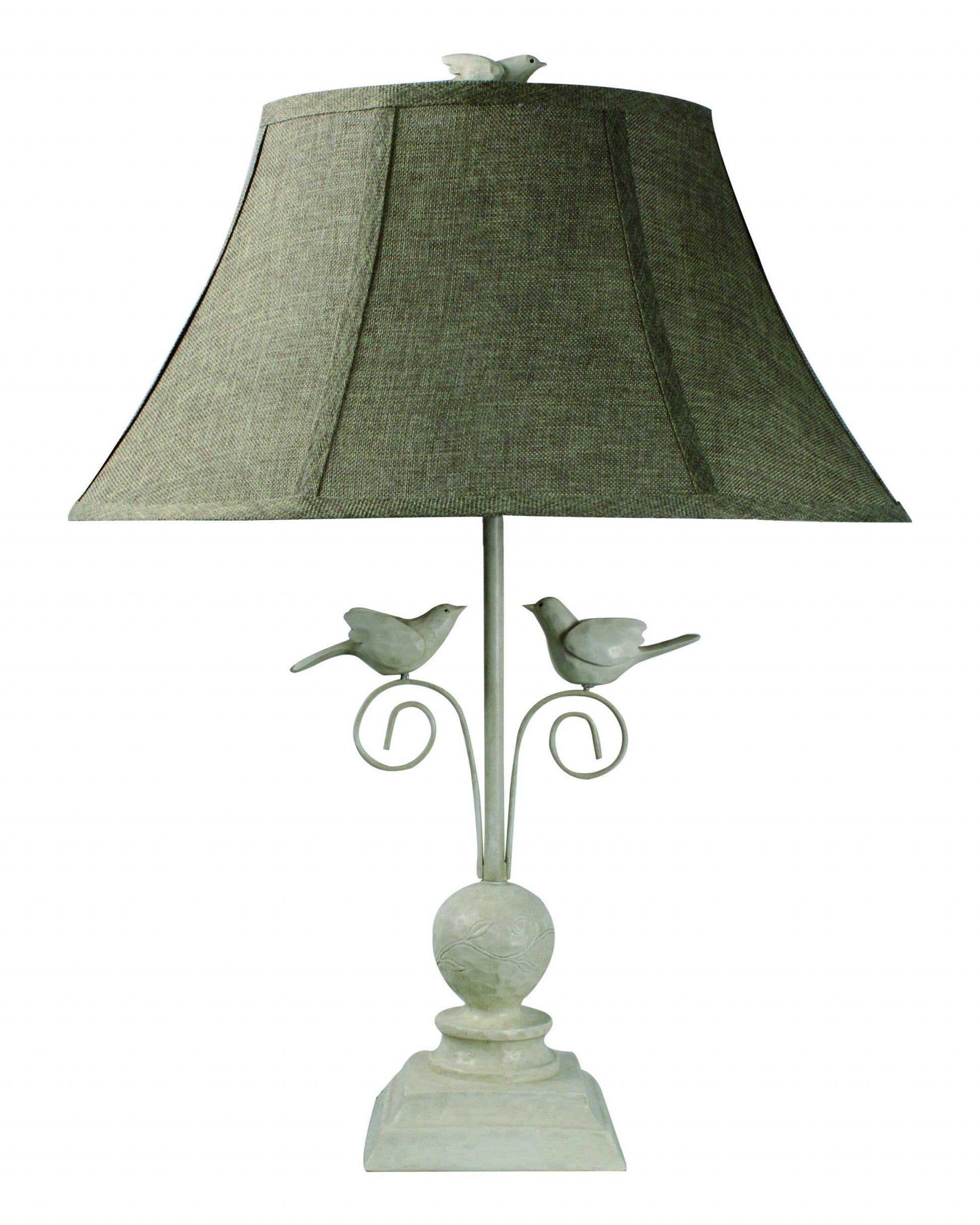 HomeRoots Cheerful Table Lamp With 3D White Birds and White Finish