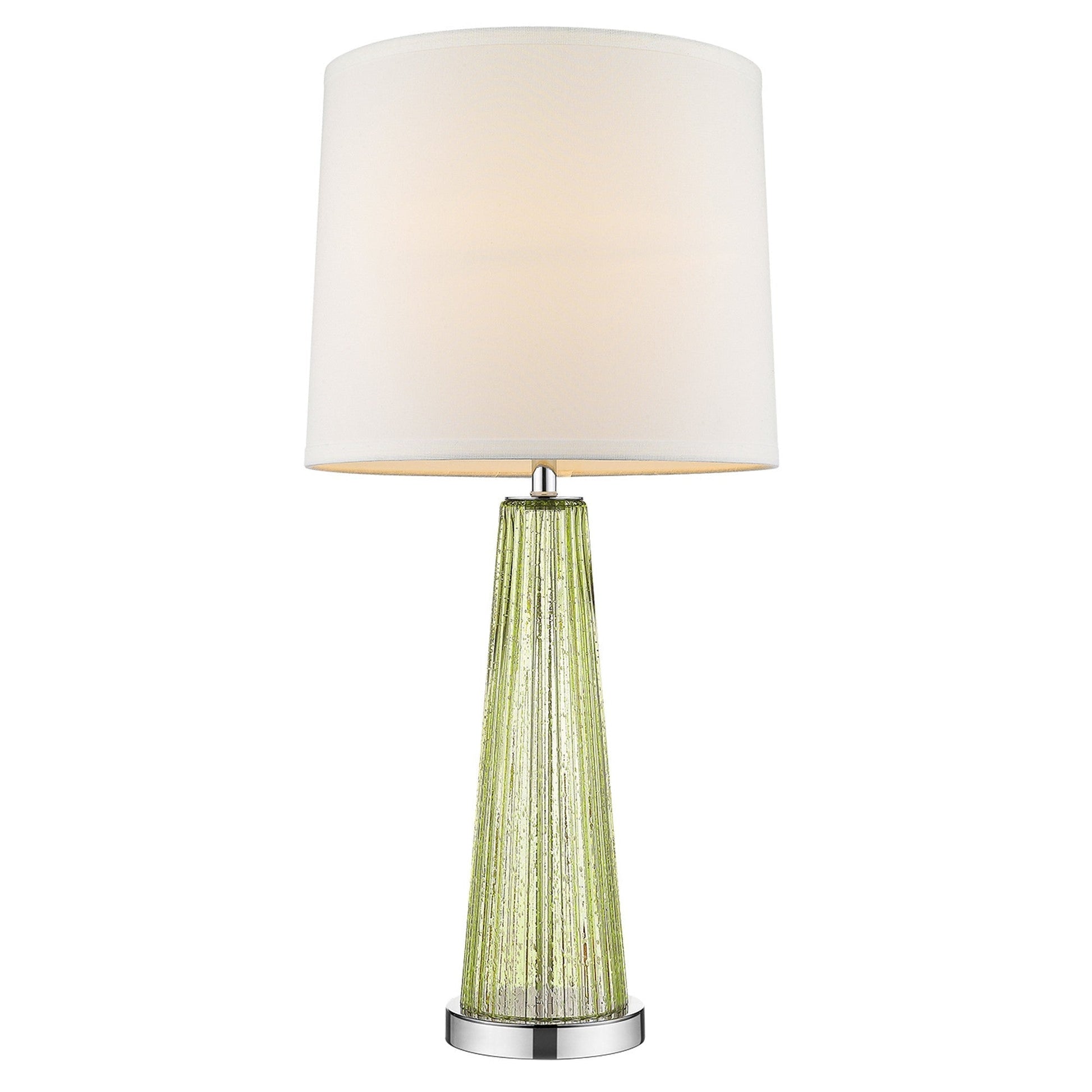 HomeRoots Chiara 1-Light Apple Green Glass Table Lamp With Off White Shantung Shade and Polished Chrome Finish