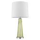 HomeRoots Chiara 1-Light Apple Green Glass Table Lamp With Off White Shantung Shade and Polished Chrome Finish