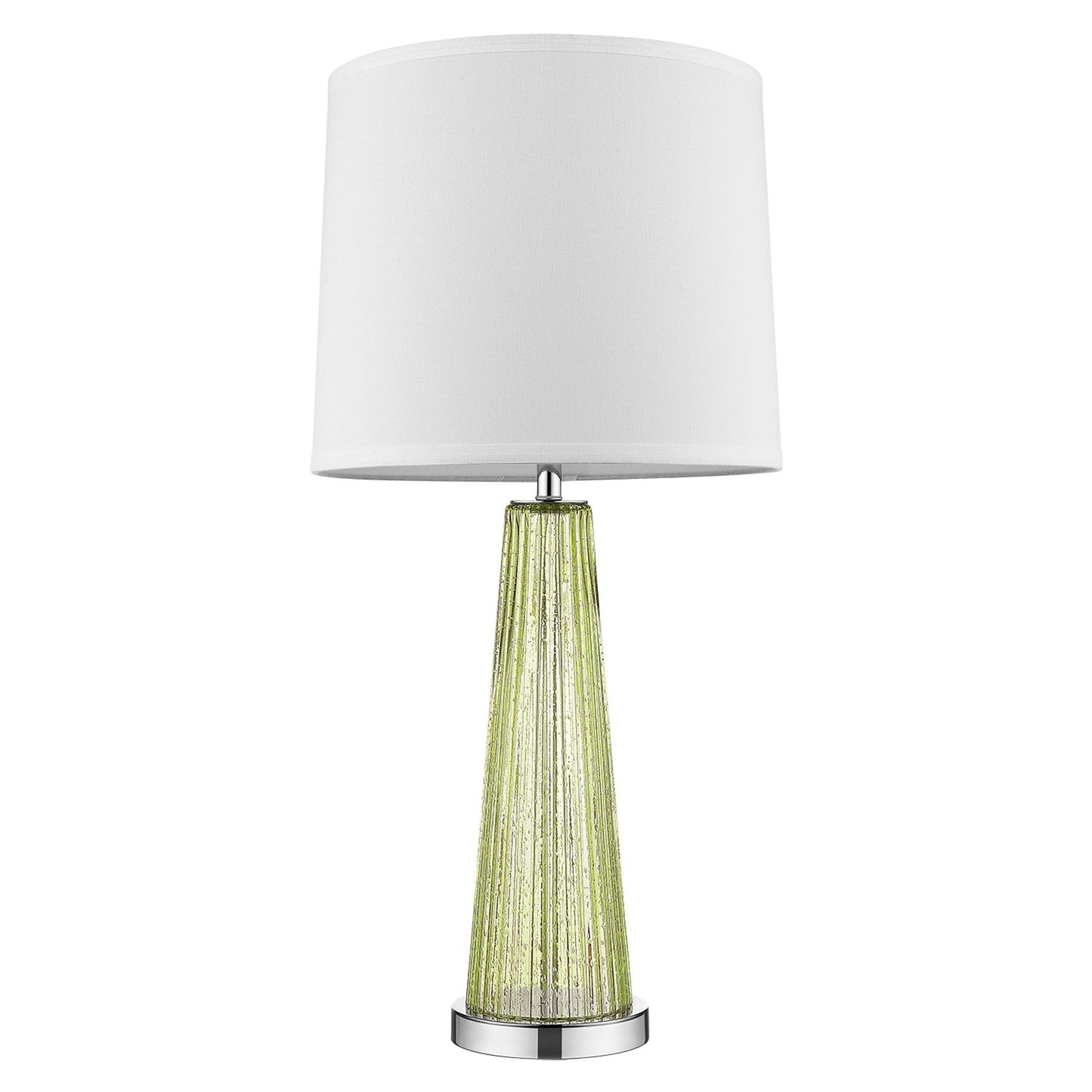 HomeRoots Chiara 1-Light Apple Green Glass Table Lamp With Off White Shantung Shade and Polished Chrome Finish