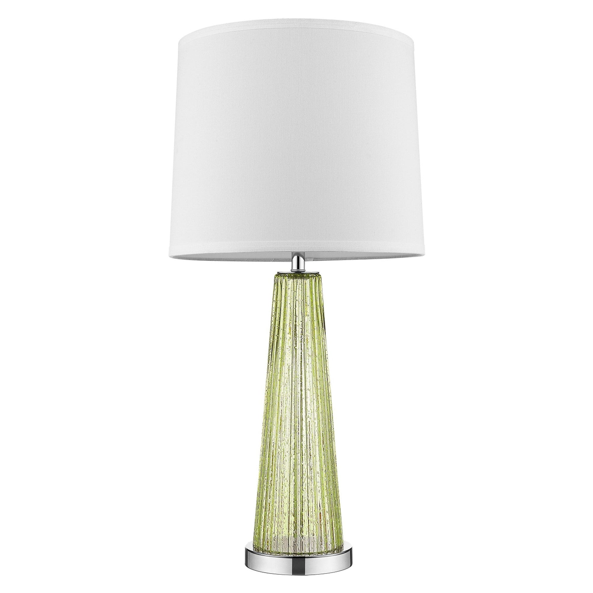 HomeRoots Chiara 1-Light Apple Green Glass Table Lamp With Off White Shantung Shade and Polished Chrome Finish