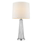 HomeRoots Chiara 1-Light Clear Glass Table Lamp With Off White Shantung Shade and Polished Chrome Finish