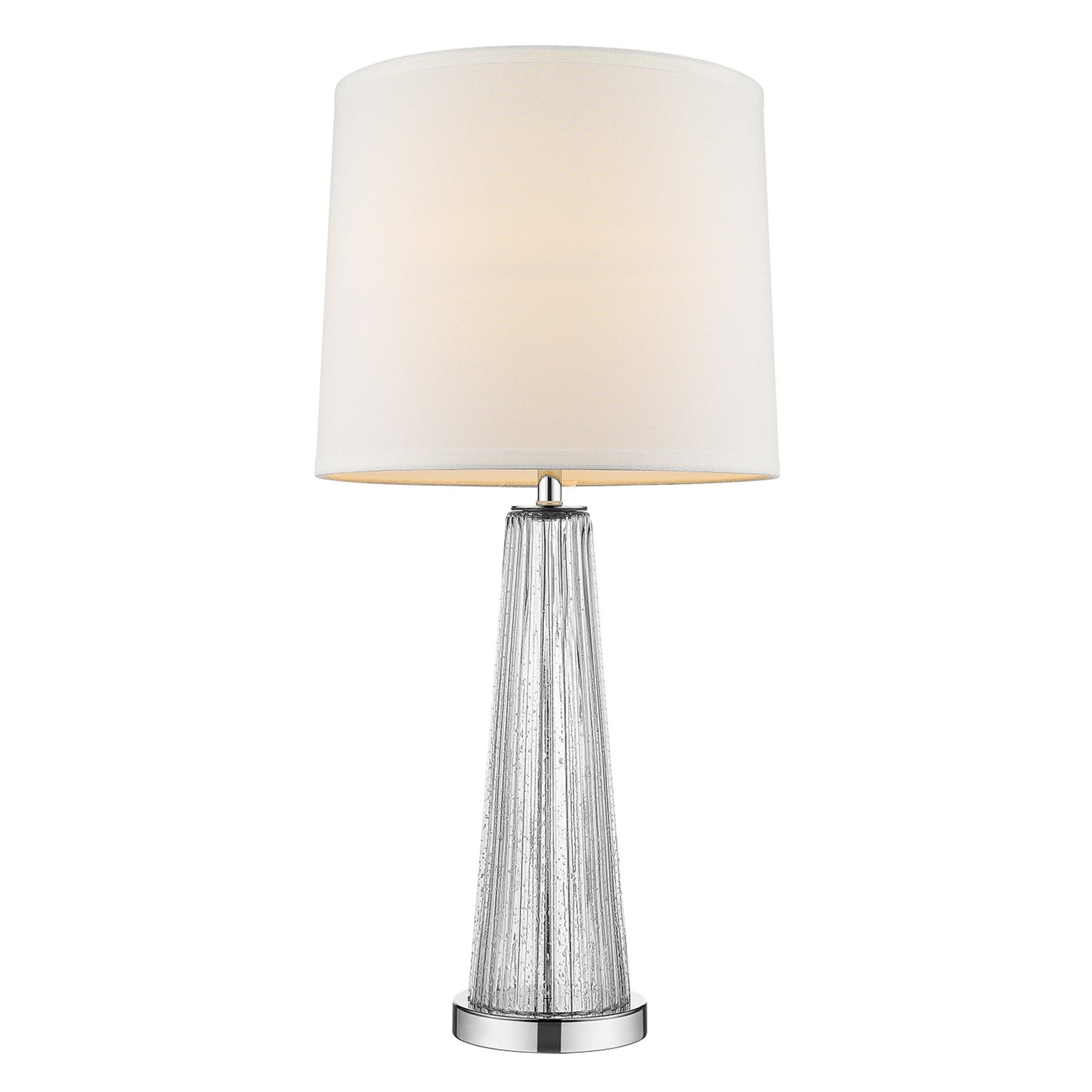 HomeRoots Chiara 1-Light Clear Glass Table Lamp With Off White Shantung Shade and Polished Chrome Finish
