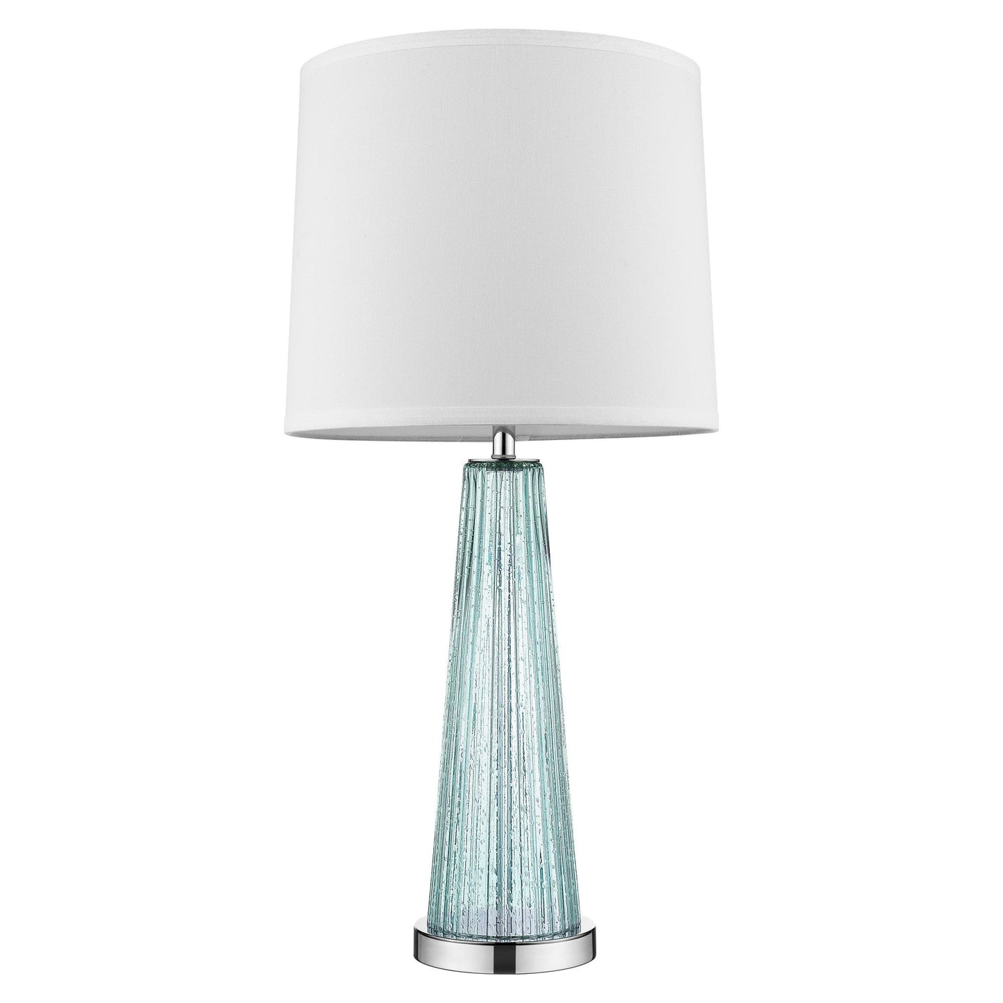 HomeRoots Chiara 1-Light Seafoam Glass And Polished Chrome Table Lamp With Off White Shantung Shade