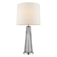 HomeRoots Chiara 1-Light Steel Glass Table Lamp With Off White Shantung Shade and Polished Chrome Finish