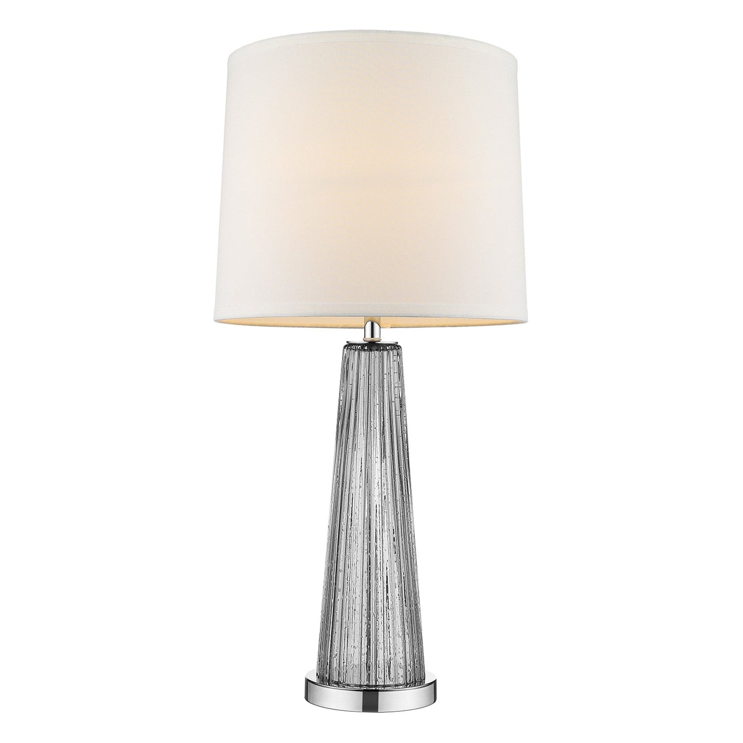 HomeRoots Chiara 1-Light Steel Glass Table Lamp With Off White Shantung Shade and Polished Chrome Finish