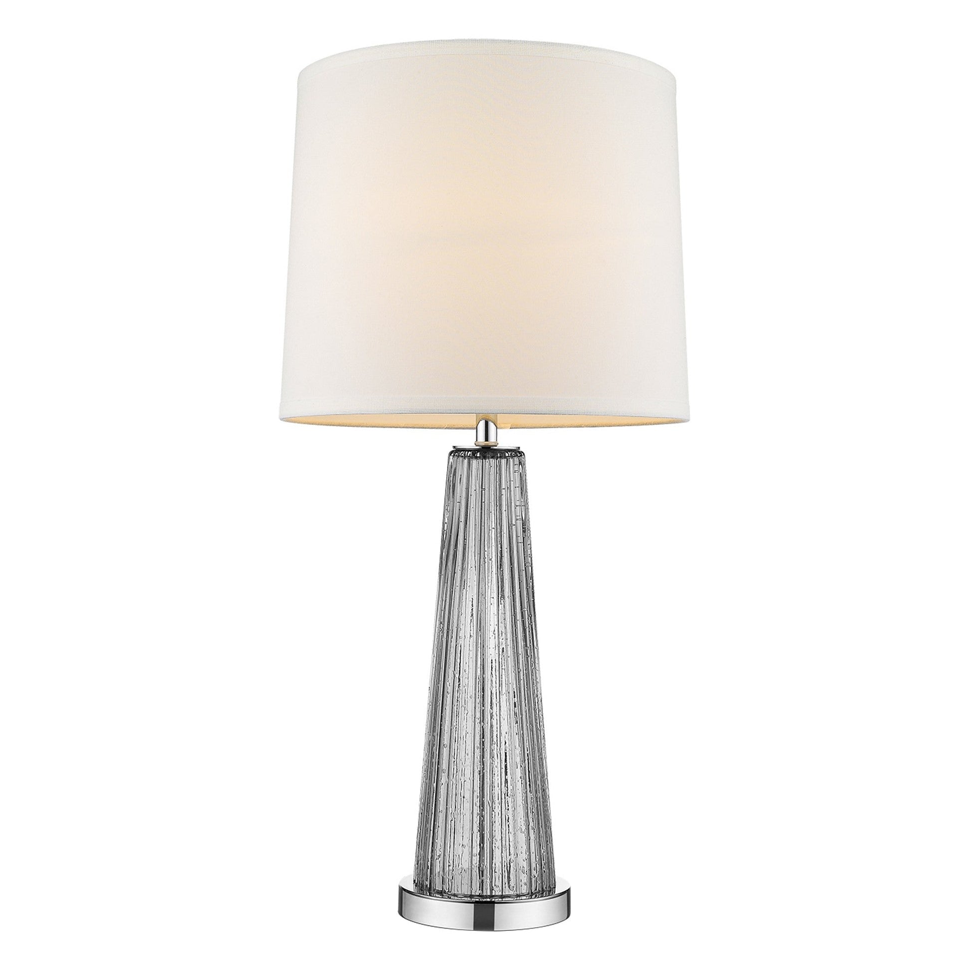 HomeRoots Chiara 1-Light Steel Glass Table Lamp With Off White Shantung Shade and Polished Chrome Finish
