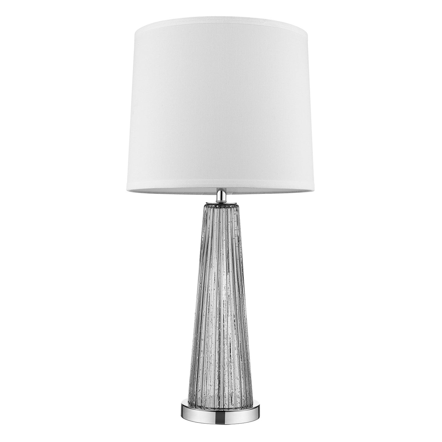 HomeRoots Chiara 1-Light Steel Glass Table Lamp With Off White Shantung Shade and Polished Chrome Finish