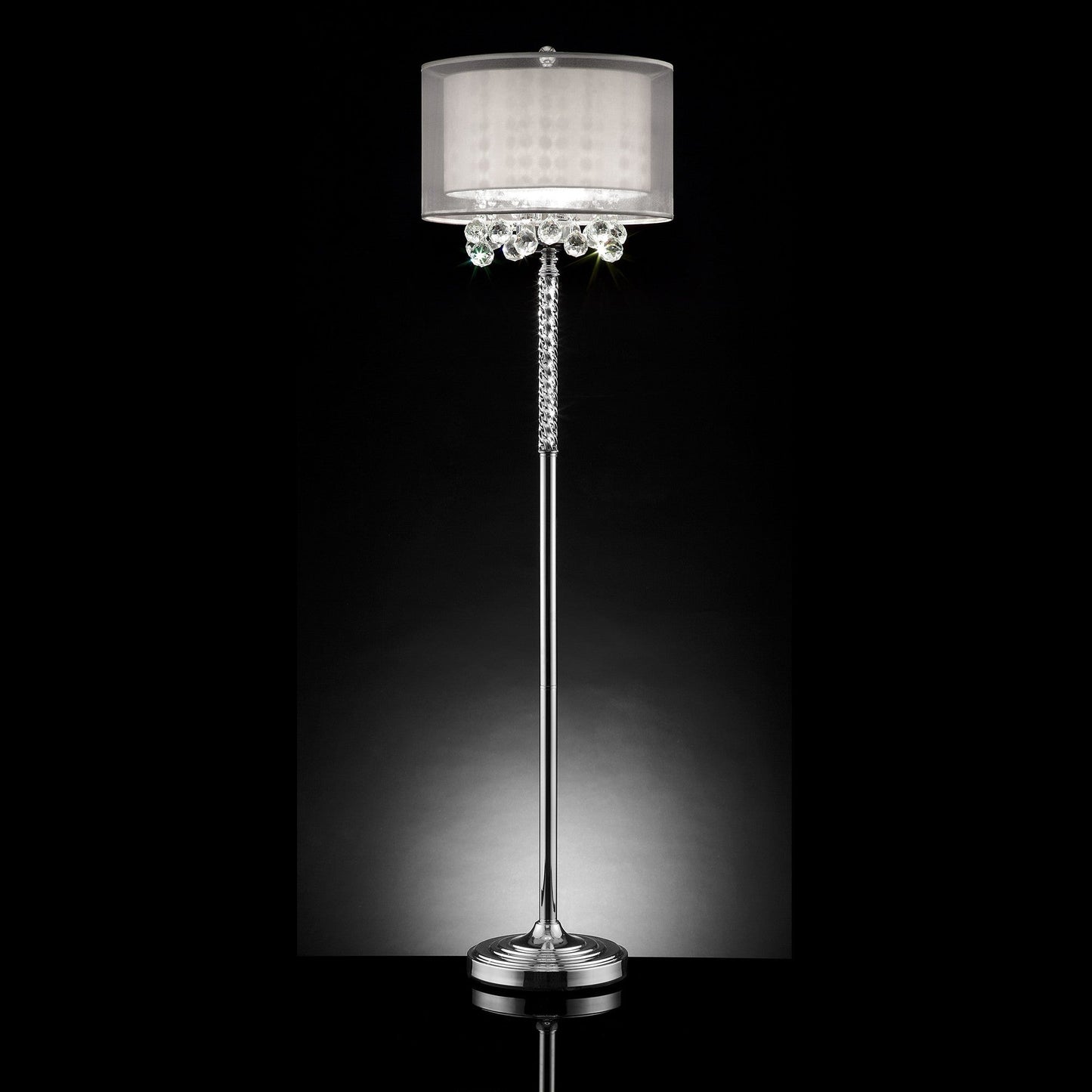 HomeRoots Chic Silver Floor Lamp With Crystal Accents and Silver Shade