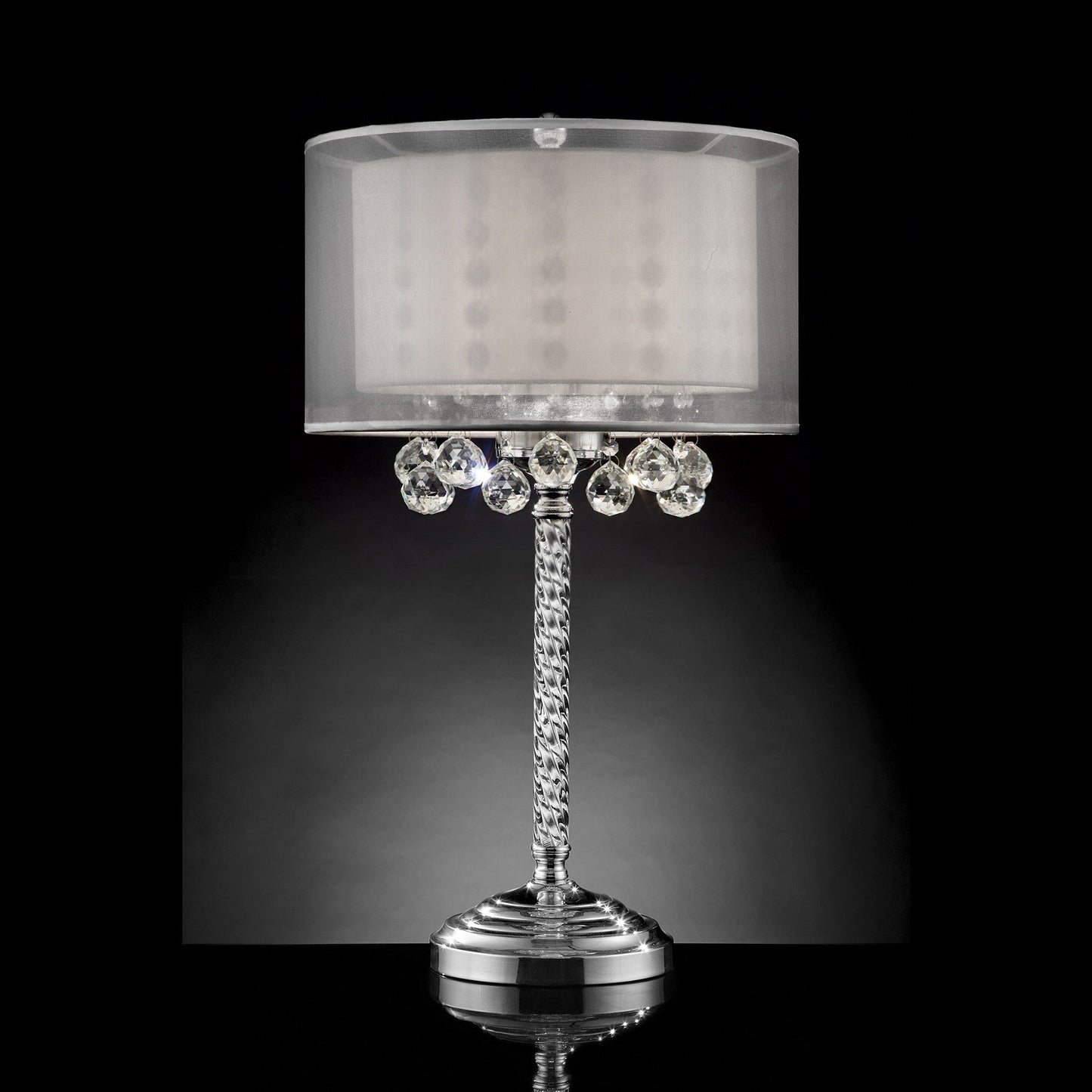 HomeRoots Chic Silver Tall Table Lamp With Crystal Accents and Silver Shade