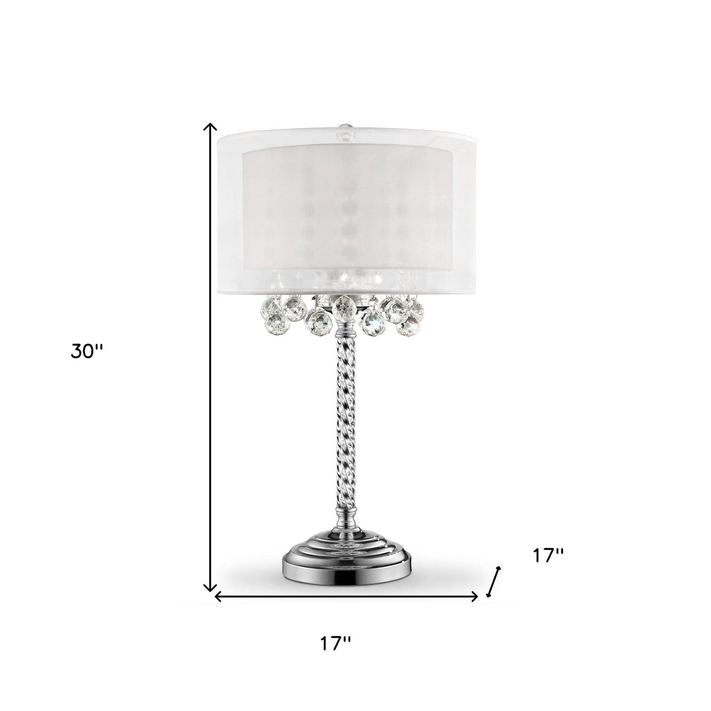 HomeRoots Chic Silver Tall Table Lamp With Crystal Accents and Silver Shade