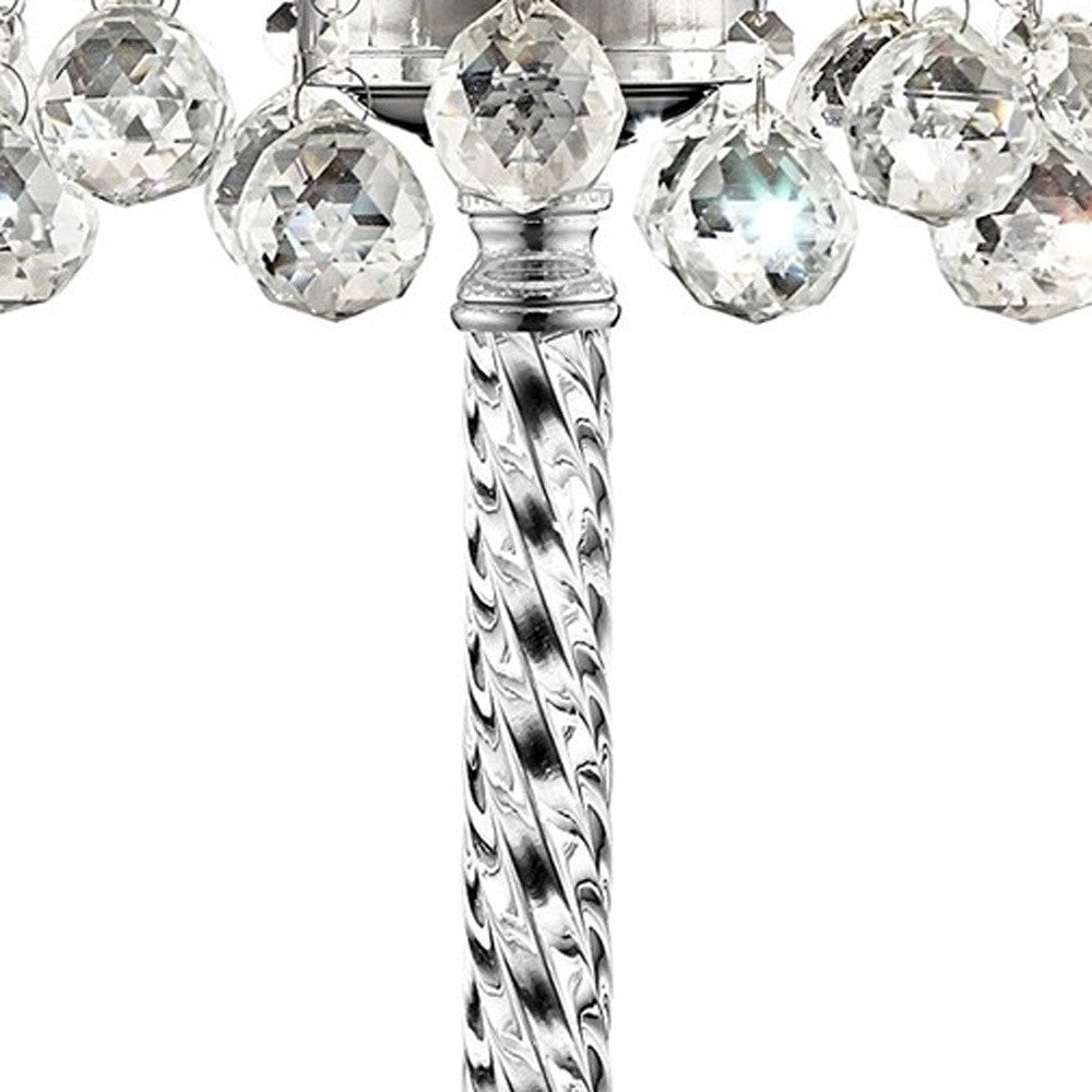 HomeRoots Chic Silver Tall Table Lamp With Crystal Accents and Silver Shade