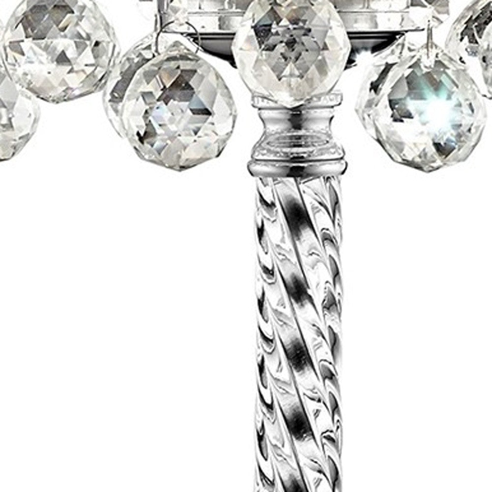 HomeRoots Chic Silver Tall Table Lamp With Crystal Accents and Silver Shade
