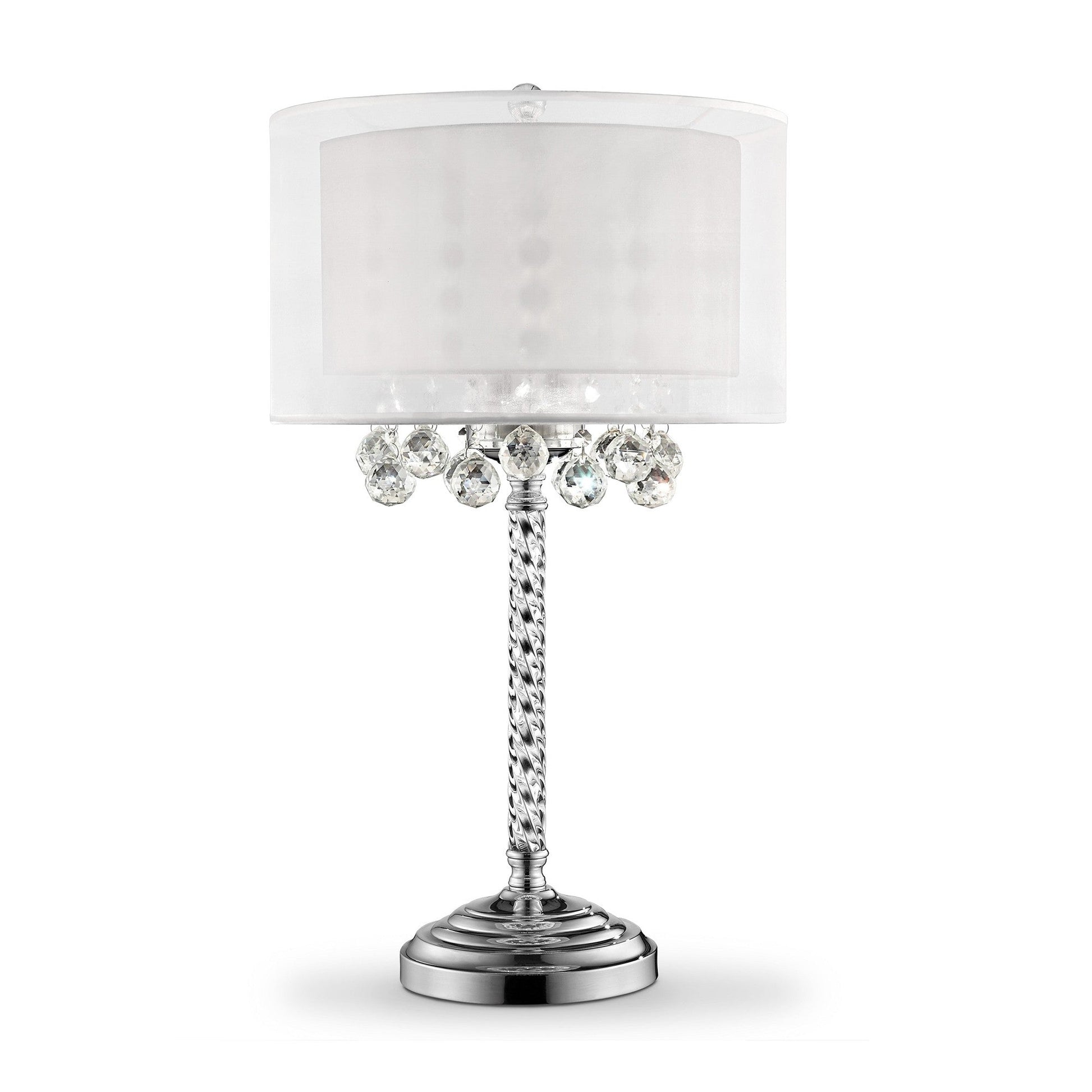 HomeRoots Chic Silver Tall Table Lamp With Crystal Accents and Silver Shade
