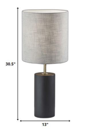 HomeRoots Circular Block Table Lamp With Black Wood Finish