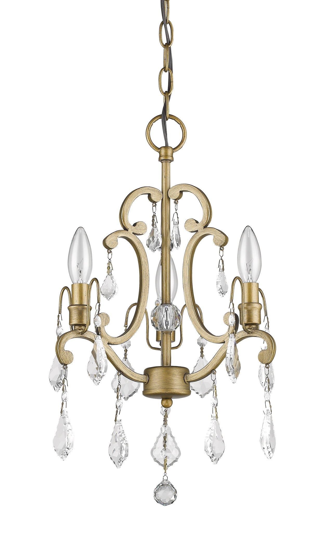 HomeRoots Claire 3-Light Antique Gold Convertible Mini Chandelierto Semi-Flush Mount With Crystal Accents