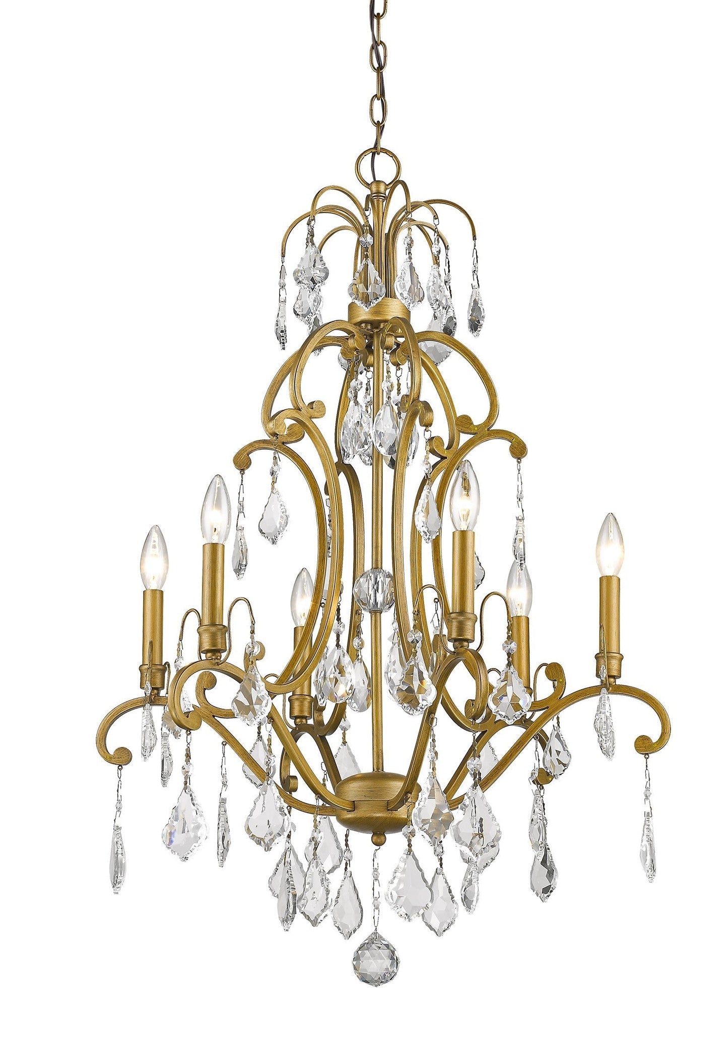 HomeRoots Claire 6-Light Chandelier With Crystal Accents and Antique Gold Finish