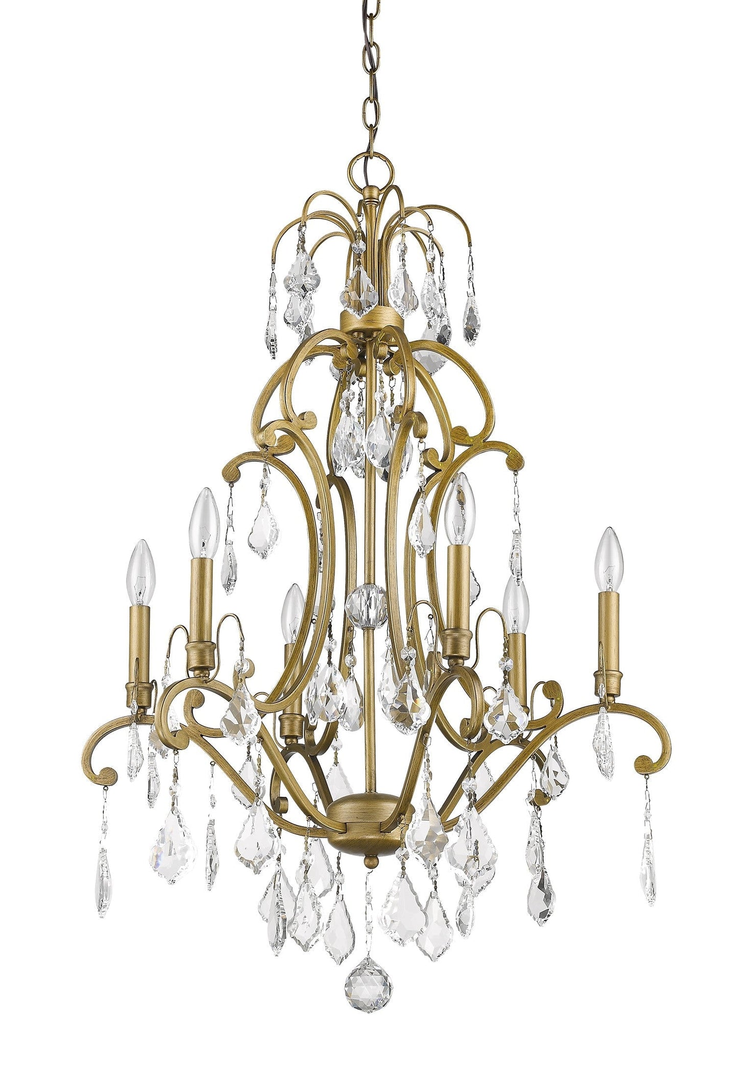 HomeRoots Claire 6-Light Chandelier With Crystal Accents and Antique Gold Finish