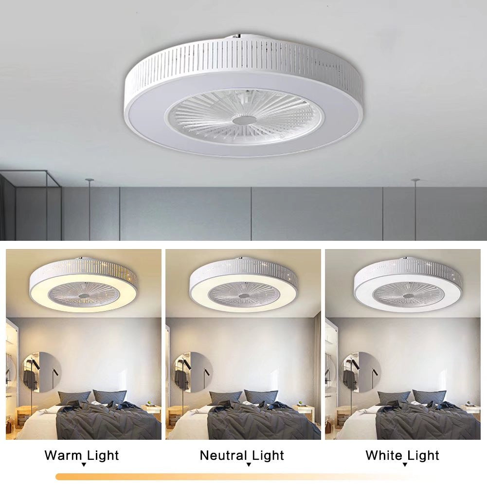 HomeRoots Classy Ceiling Fan And Round LED Lamp in White Finish