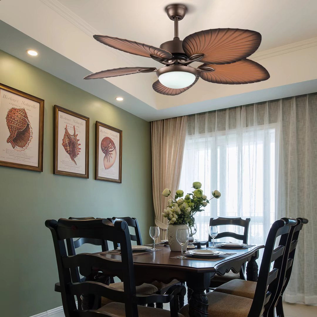 HomeRoots Classy Metal Ceiling Fan And LED Lamp With Bronze Finish